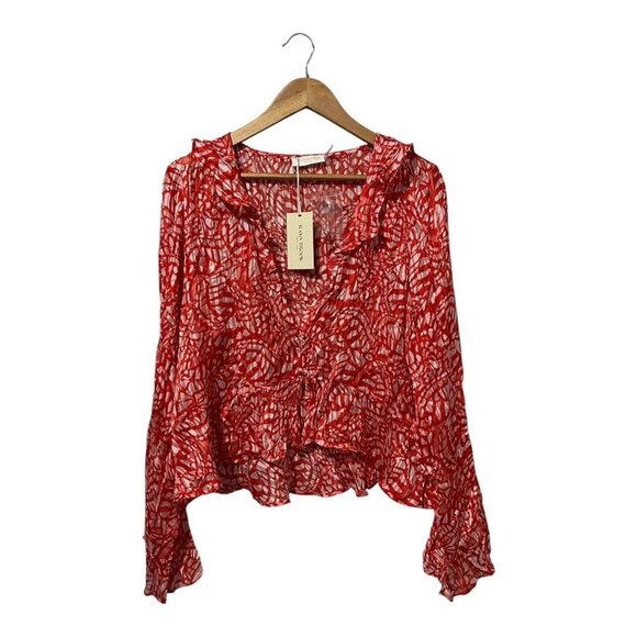 Ramy Brook Butterfly Print Alyson Button-Front Blouse Size XXL Red NEW $365 - Picture 3 of 8